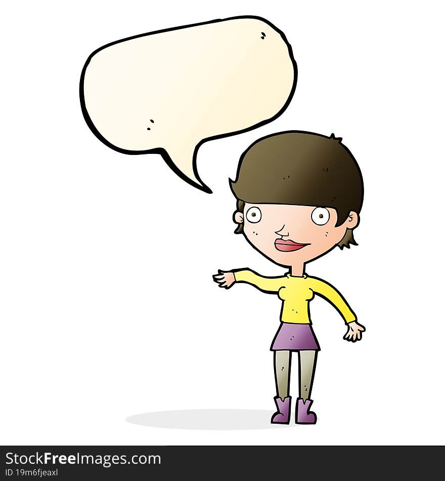 Cartoon Happy Woman  With Speech Bubble