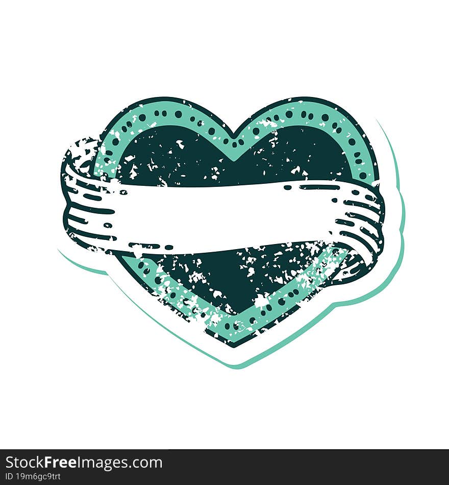 Distressed Sticker Tattoo Style Icon Of A Heart And Banner