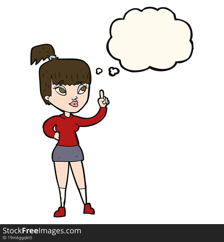 cartoon attractive girl with idea with thought bubble