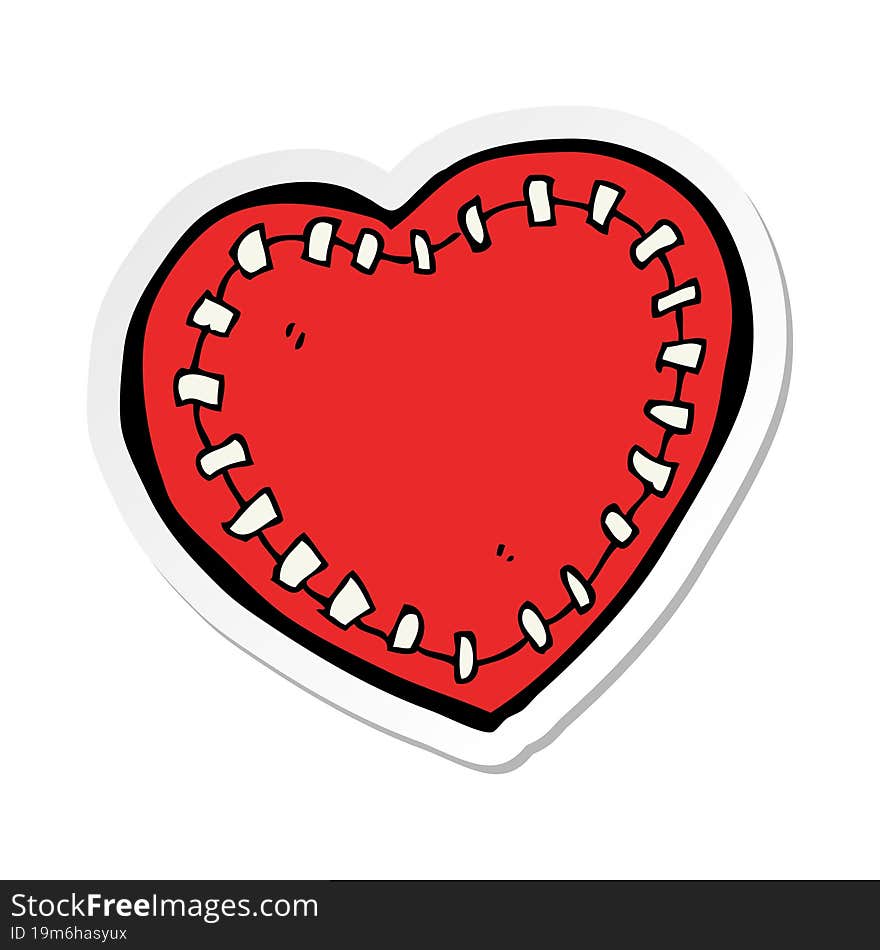 Sticker Of A Cartoon Stitched Heart