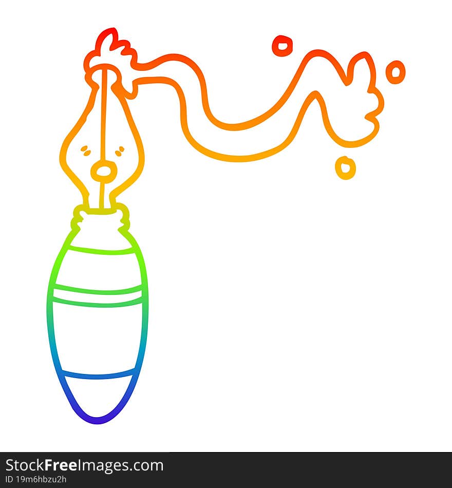 rainbow gradient line drawing of a cartoon fountain pen