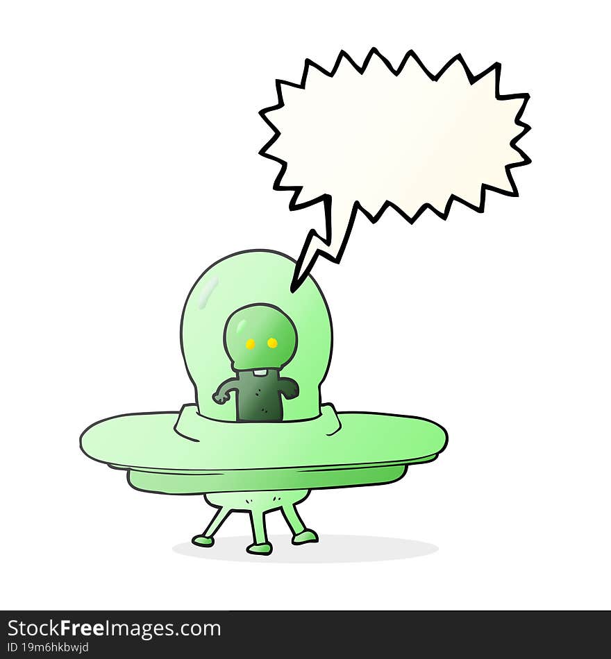 speech bubble cartoon alien in flying saucer