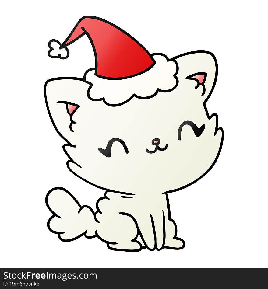 hand drawn christmas gradient cartoon of kawaii cat