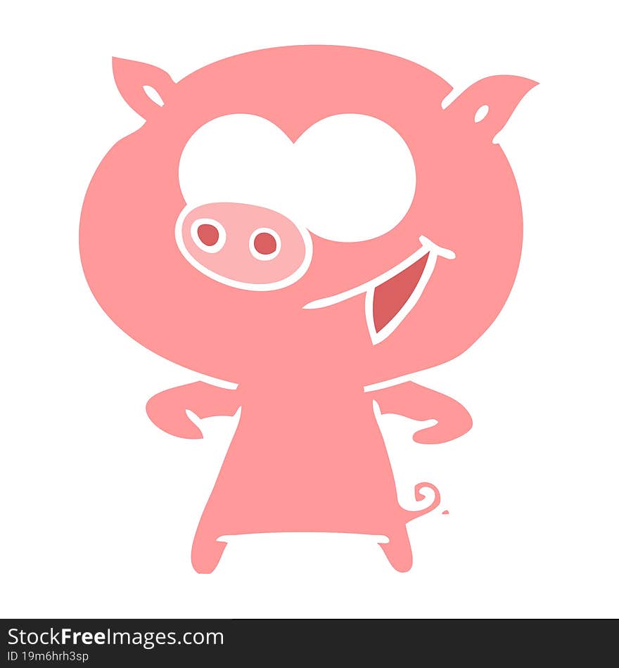 cheerful pig flat color style cartoon