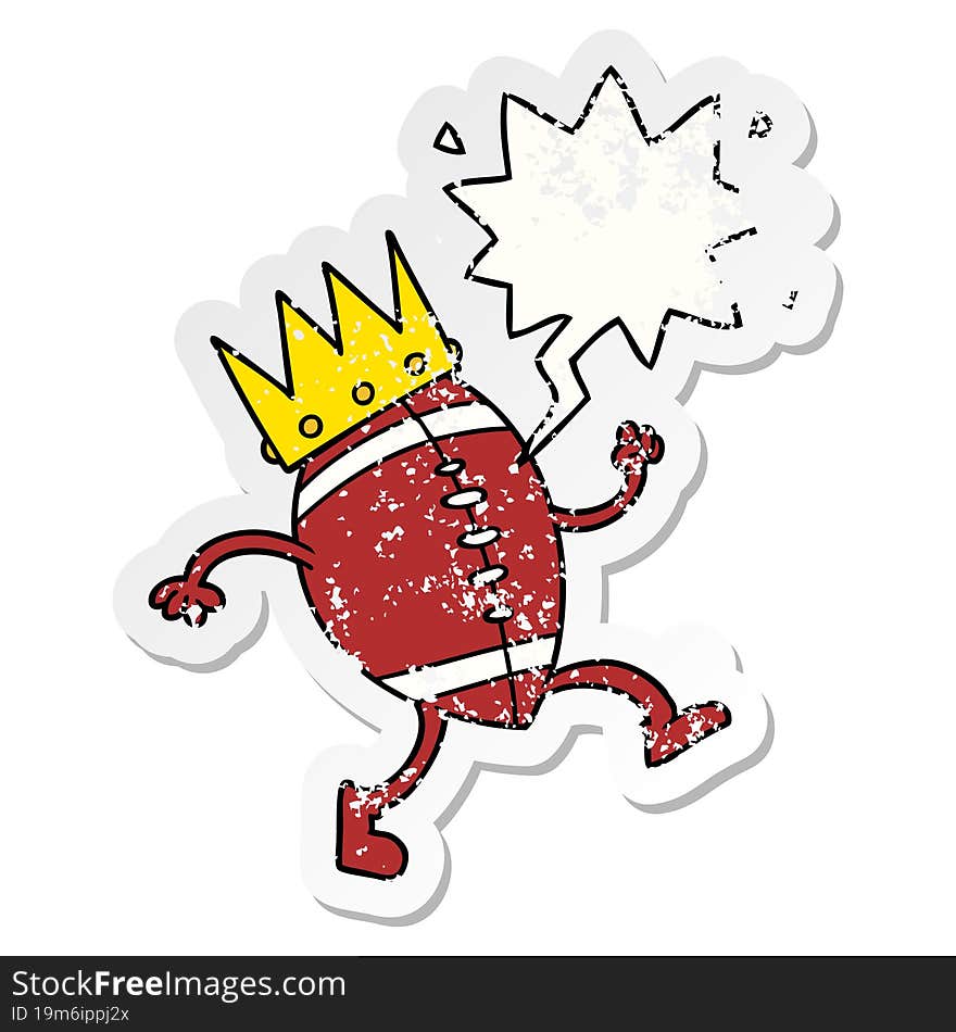 football and crown cartoon and speech bubble distressed sticker