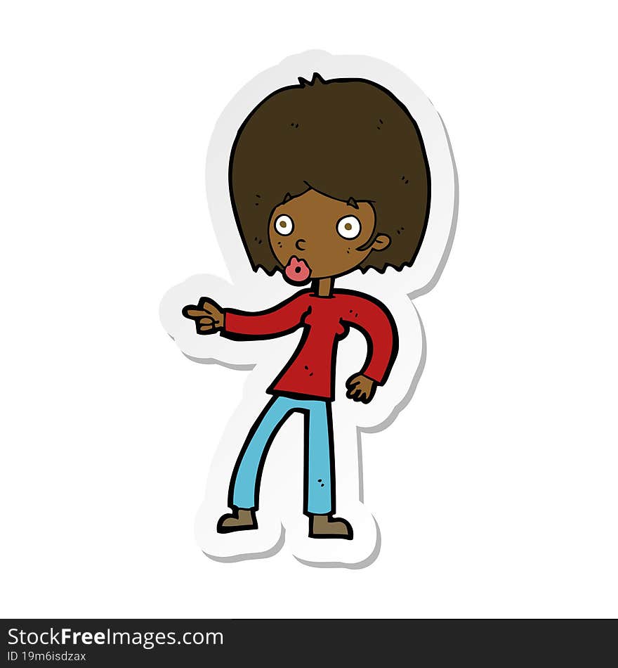 Sticker Of A Cartoon Woman Pointing