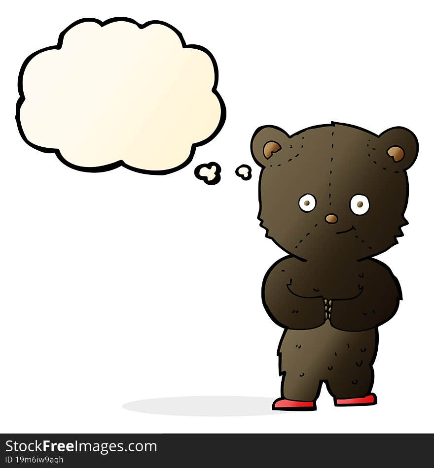 cartoon teddy black bear cub with thought bubble