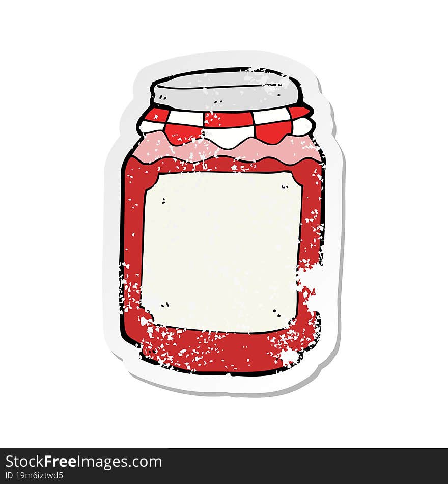 Retro Distressed Sticker Of A Cartoon Jar Of Jam