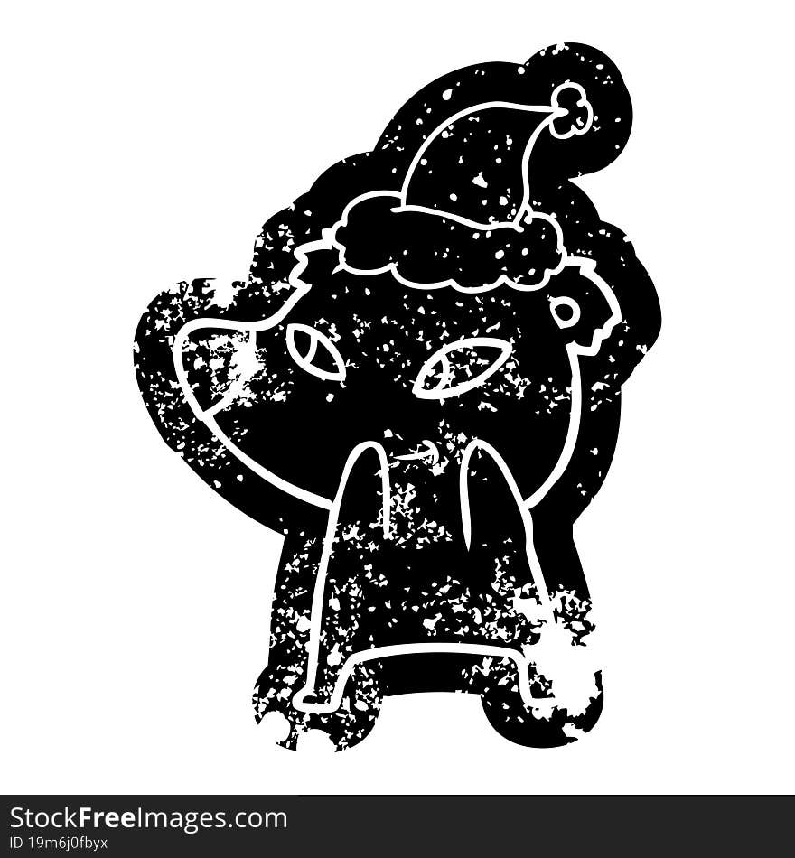 Cute Cartoon Distressed Icon Of A Bear Wearing Santa Hat