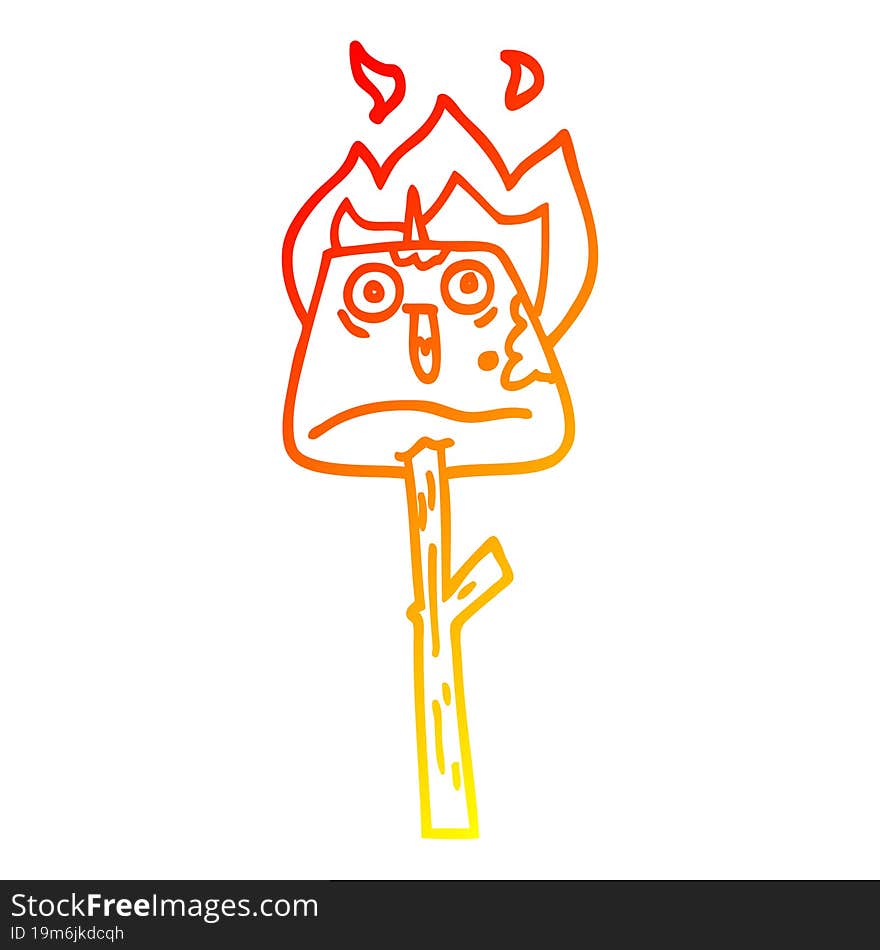 warm gradient line drawing cartoon marshmallow on stick