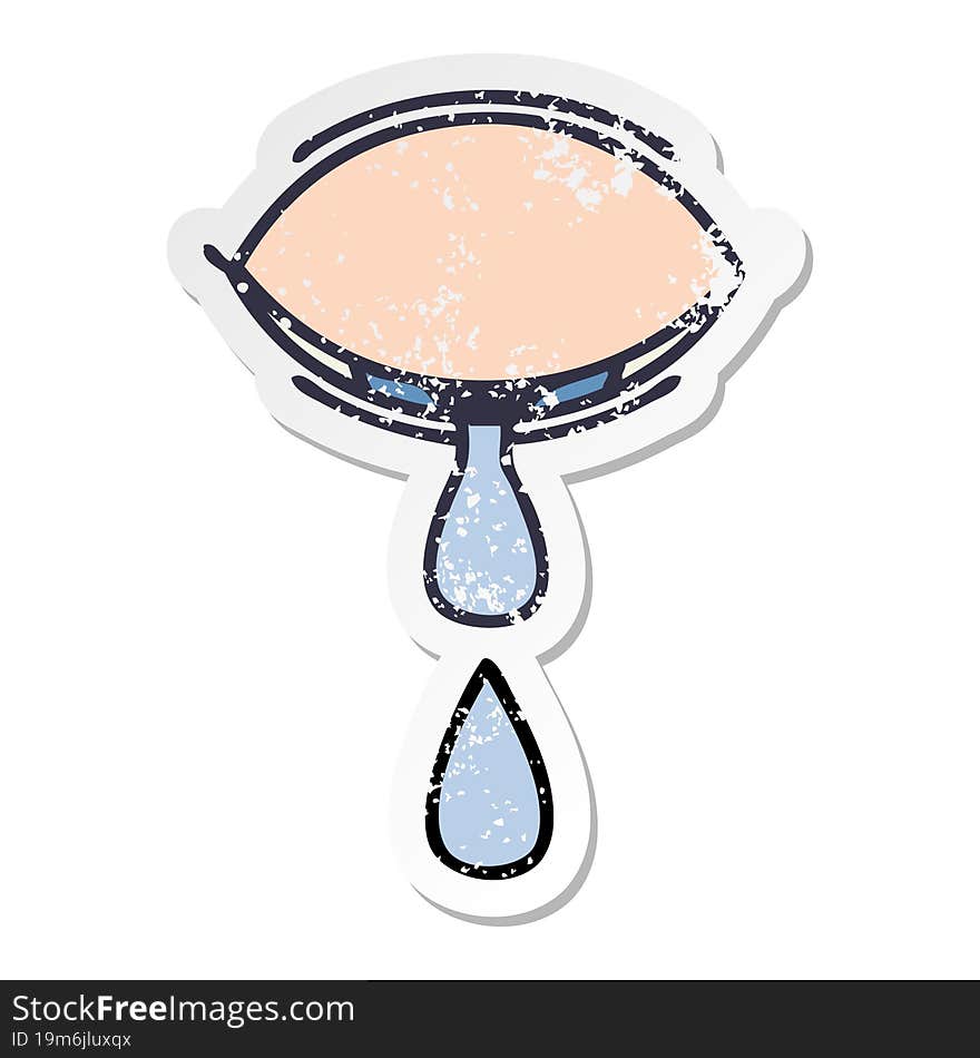 Distressed Sticker Of A Cute Cartoon Crying Eye