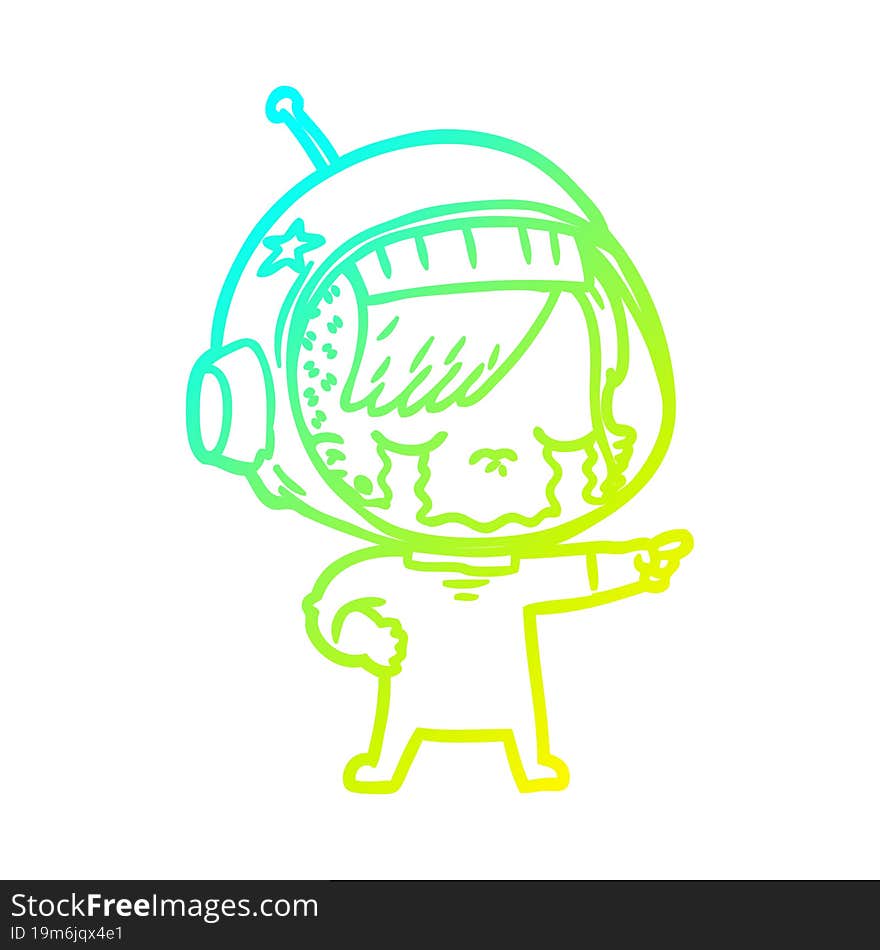 cold gradient line drawing cartoon crying astronaut girl