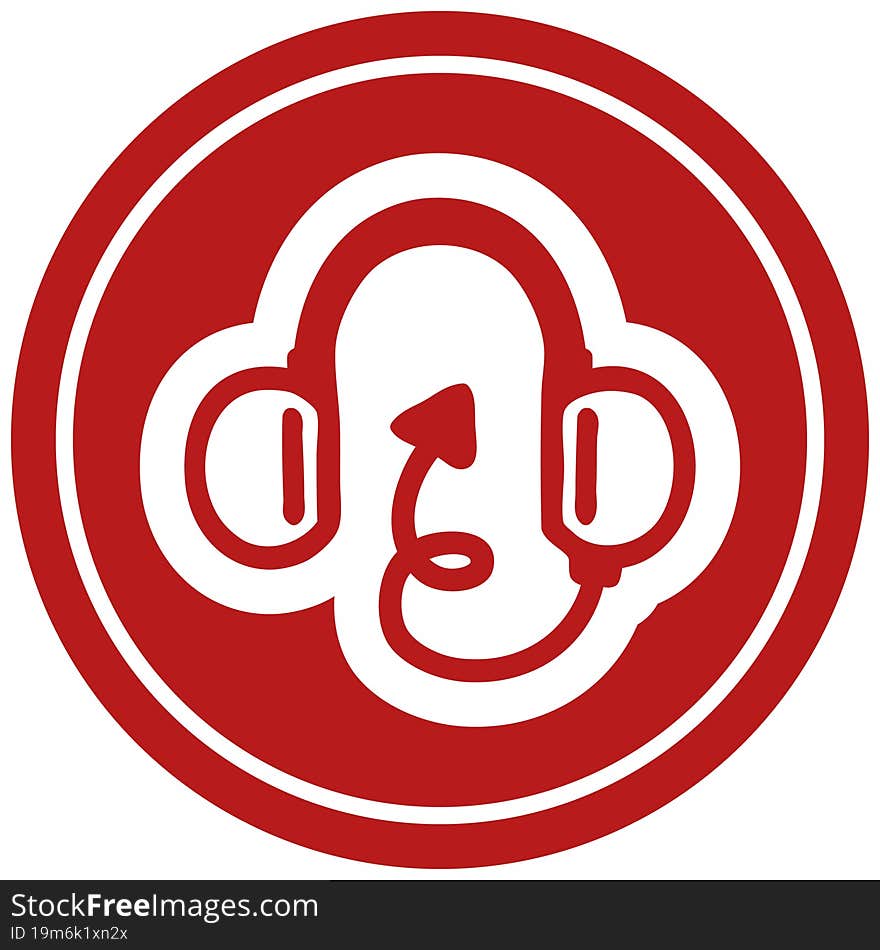 music headphones with devil tail circular icon