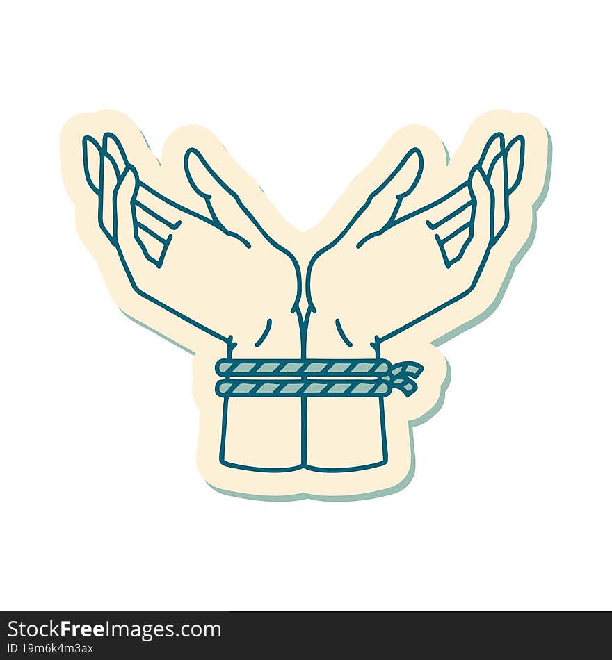 tattoo style sticker of a pair of tied hands