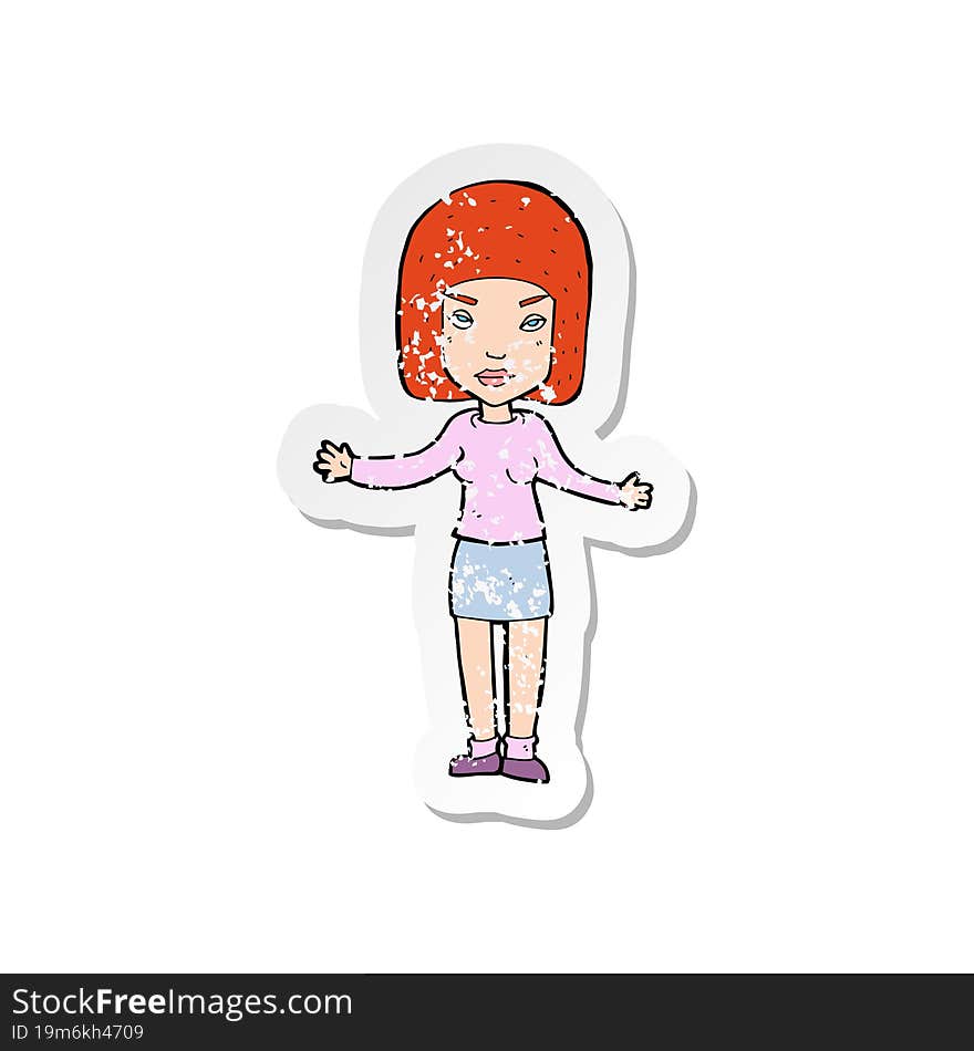 retro distressed sticker of a cartoon annoyed woman