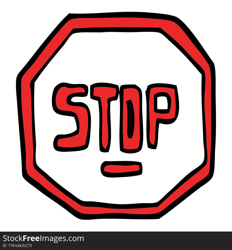 hand drawn doodle style cartoon stop sign