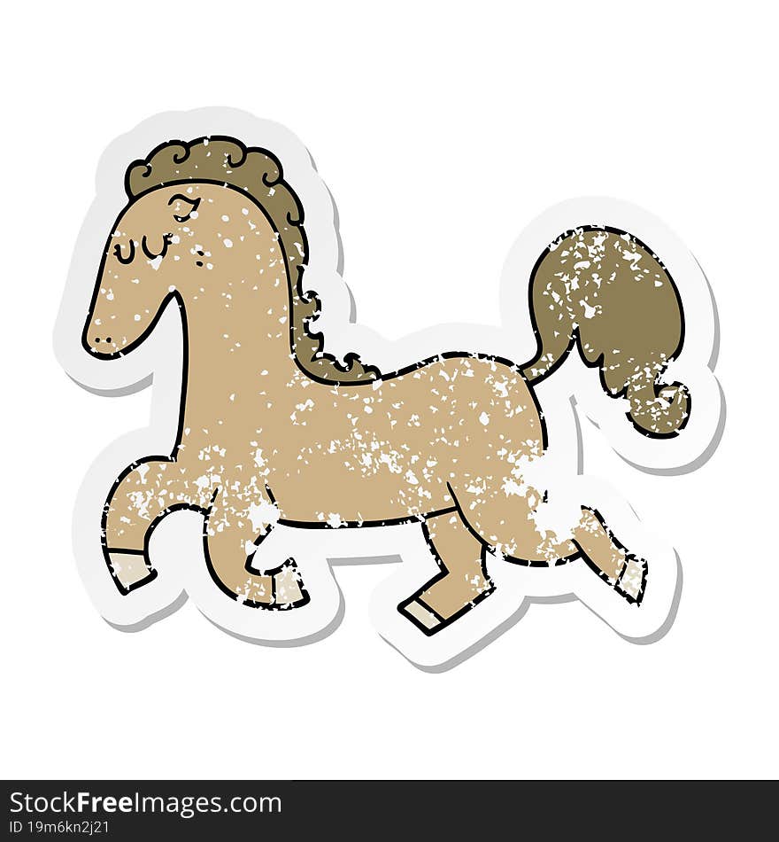 distressed sticker of a cartoon horse running