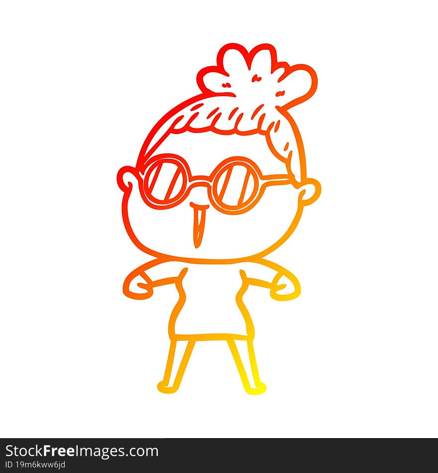 warm gradient line drawing of a cartoon woman wearing spectacles