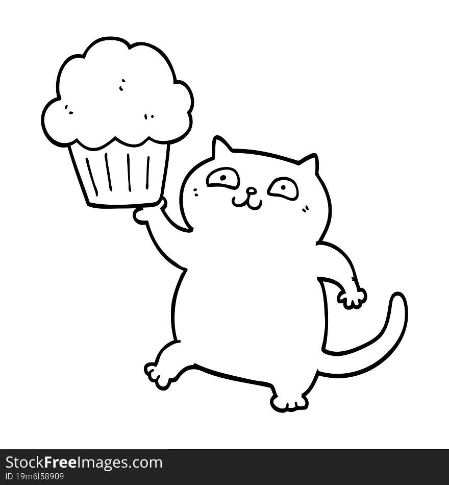 Cartoon Cat With Cupcake