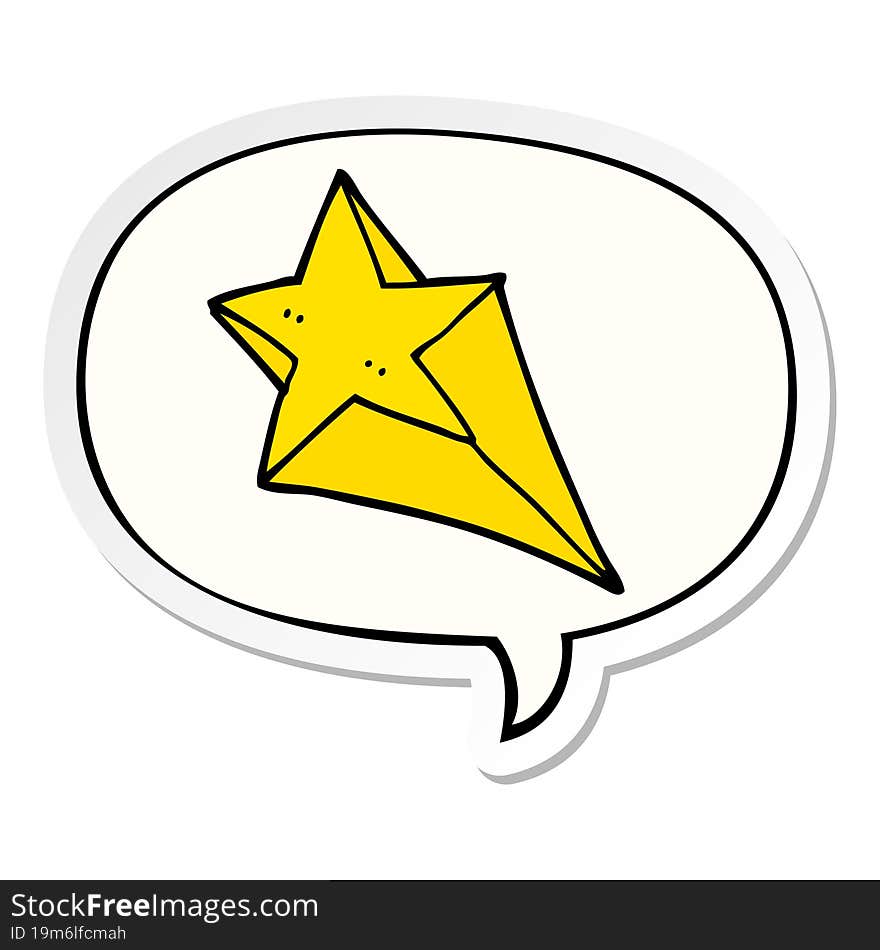 cartoon shooting star with speech bubble sticker