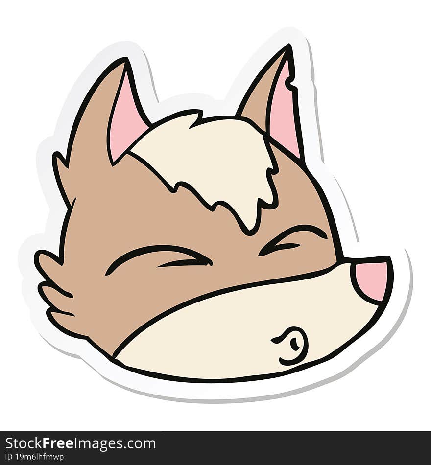 sticker of a cartoon wolf face whistling