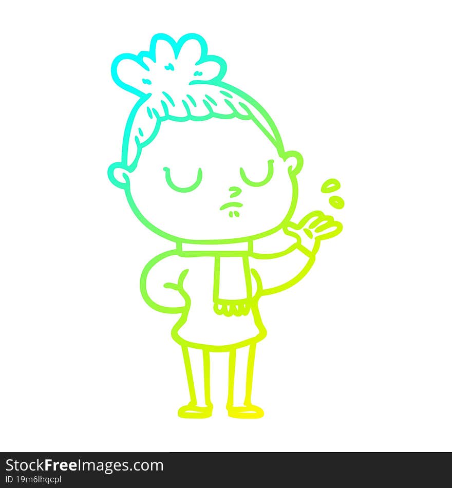 cold gradient line drawing cartoon calm woman