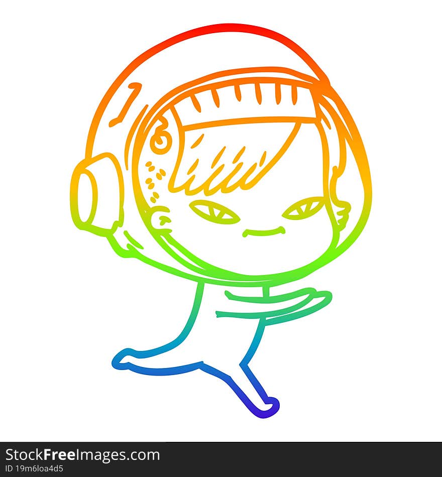 rainbow gradient line drawing cartoon astronaut woman