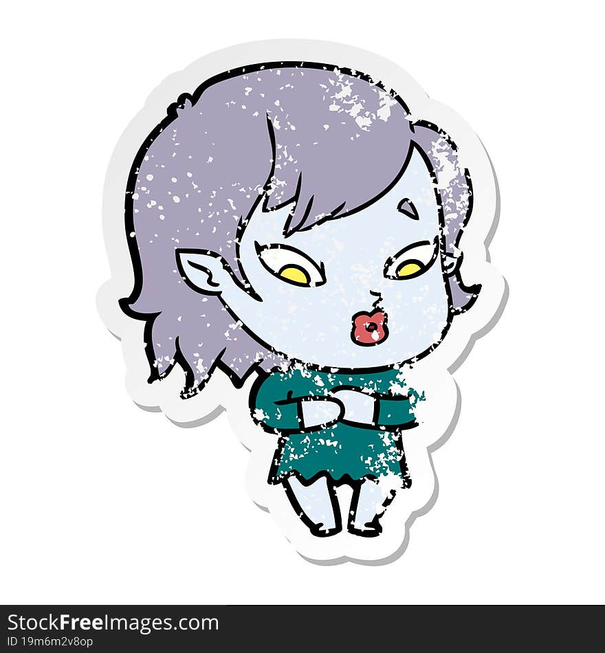 distressed sticker of a cute cartoon vampire girl