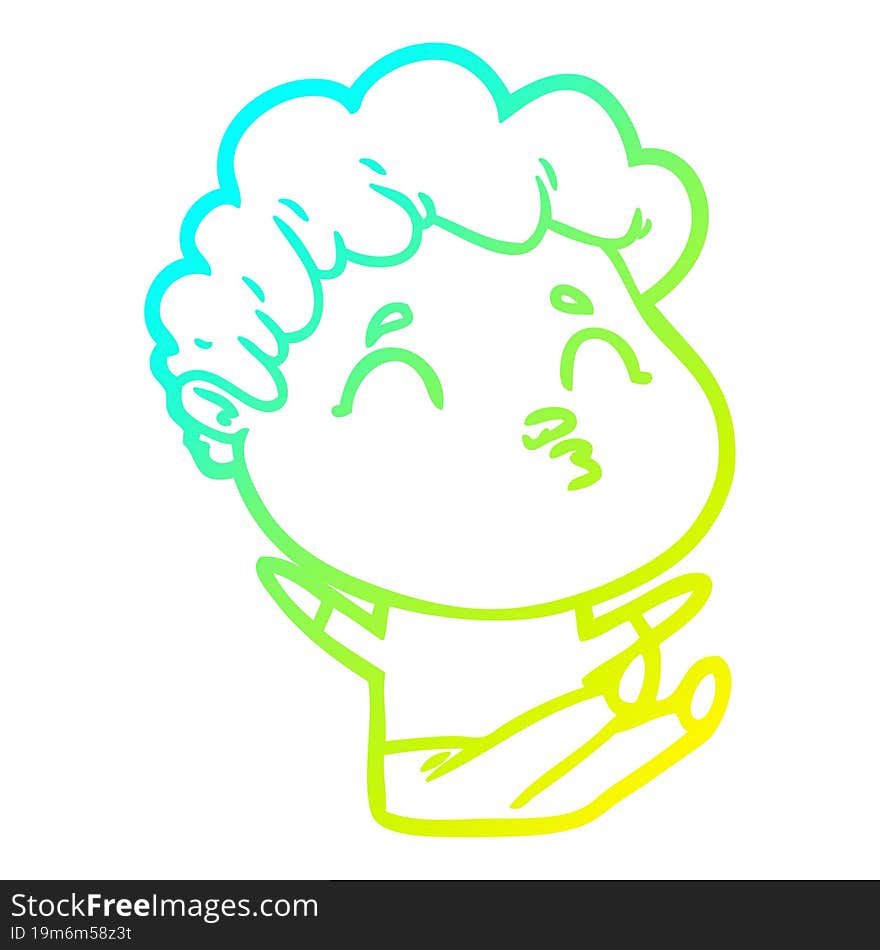 cold gradient line drawing cartoon man pouting