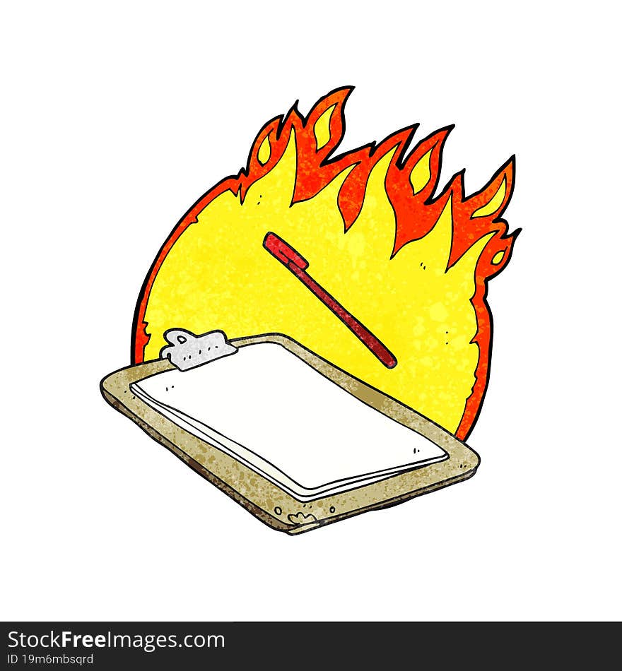 textured cartoon clip board on fire