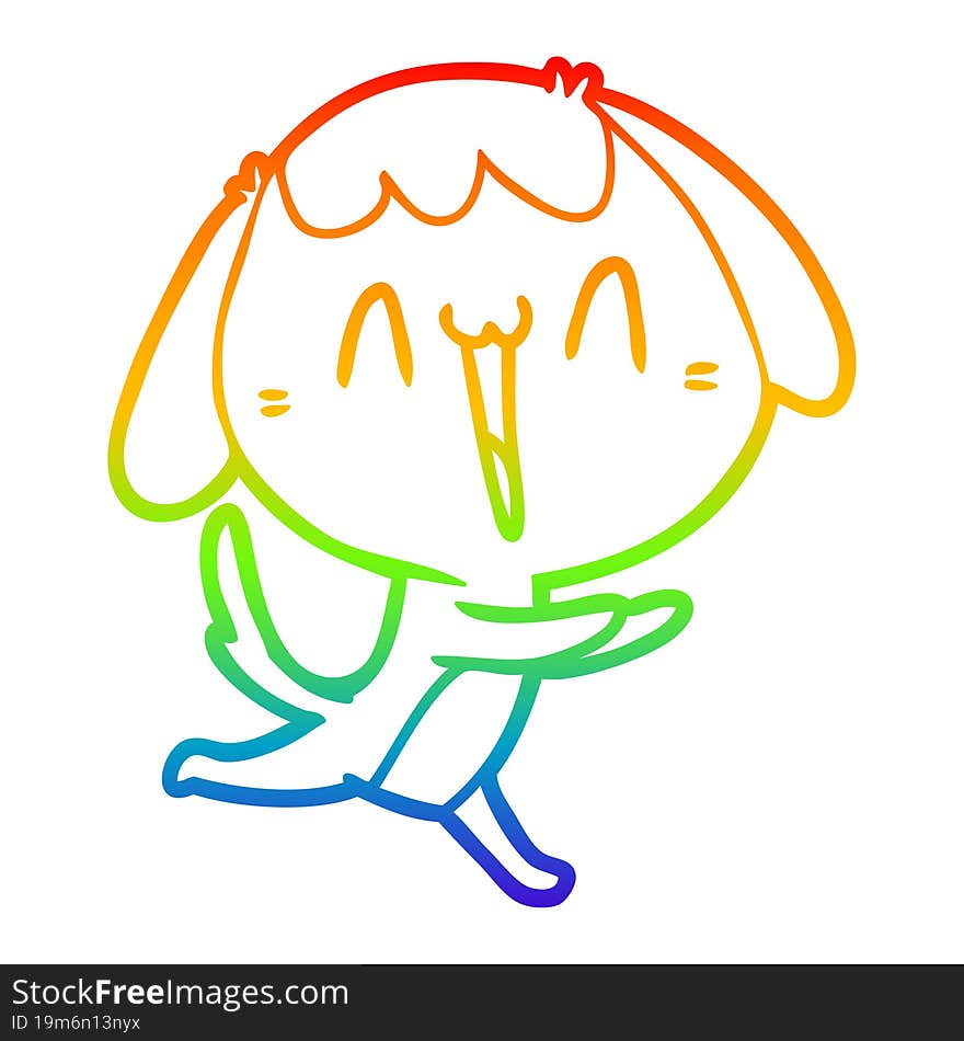 Rainbow Gradient Line Drawing Cute Cartoon Dog