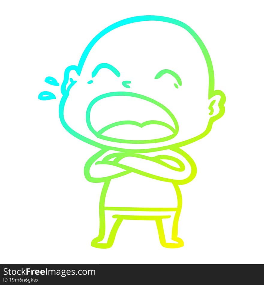 cold gradient line drawing cartoon shouting bald man