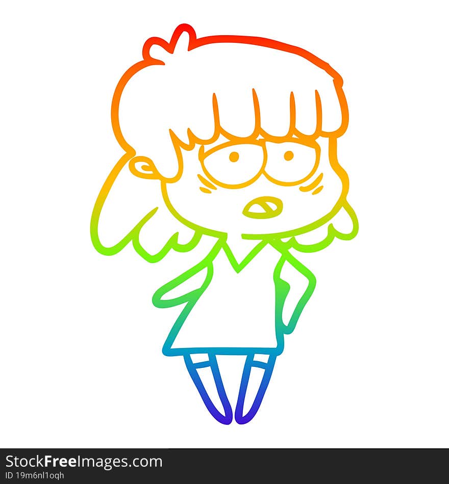 rainbow gradient line drawing cartoon tired woman