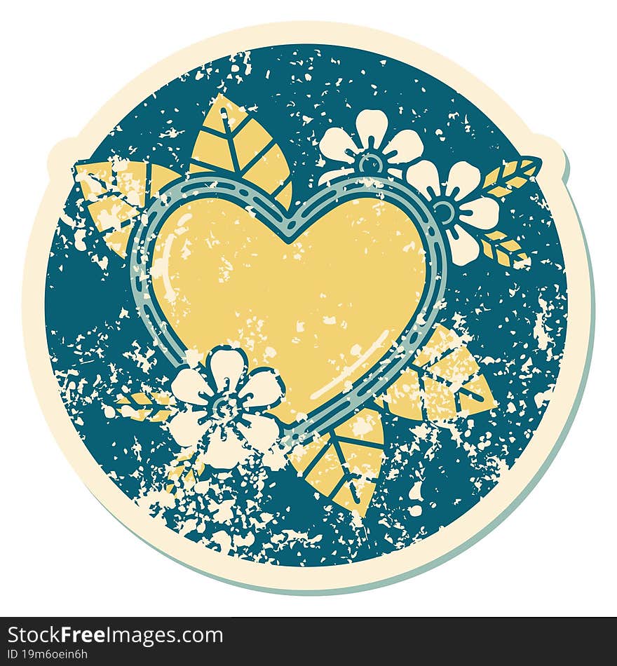 distressed sticker tattoo style icon of a botanical heart