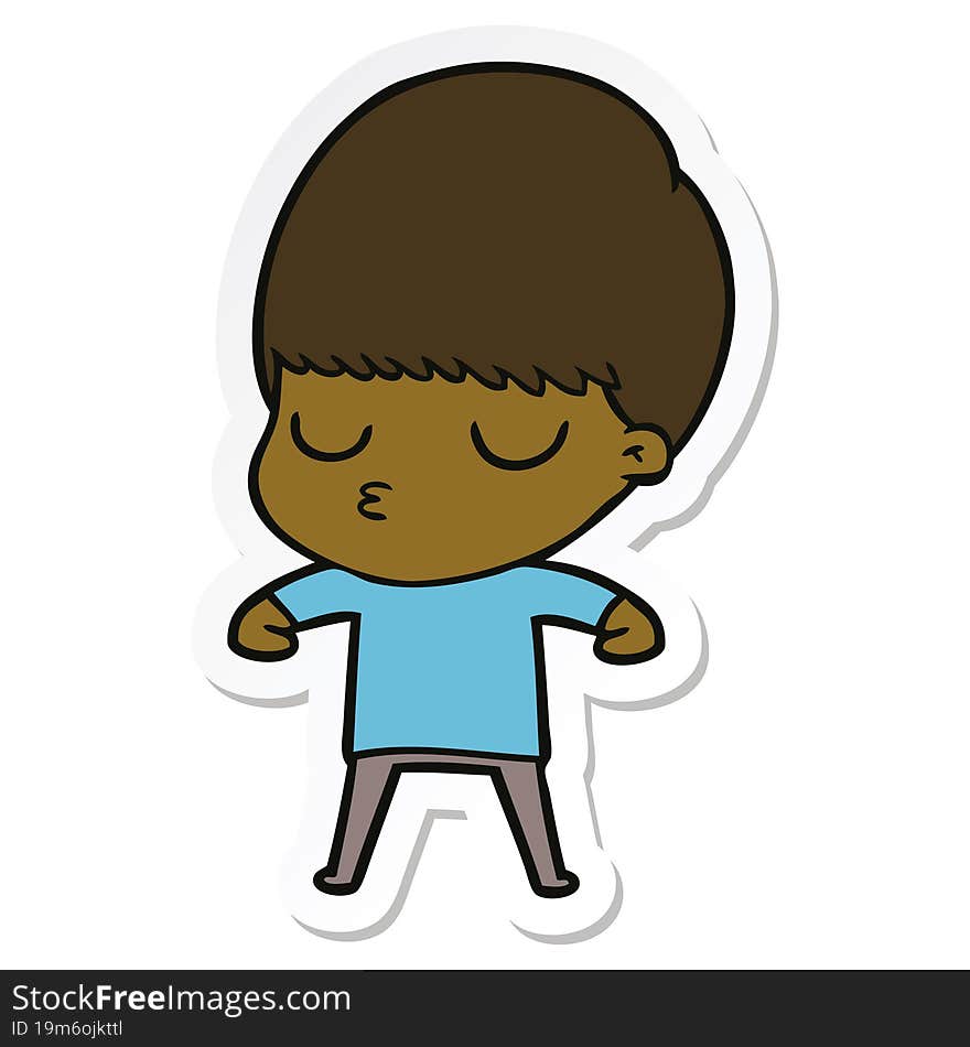 sticker of a cartoon calm boy