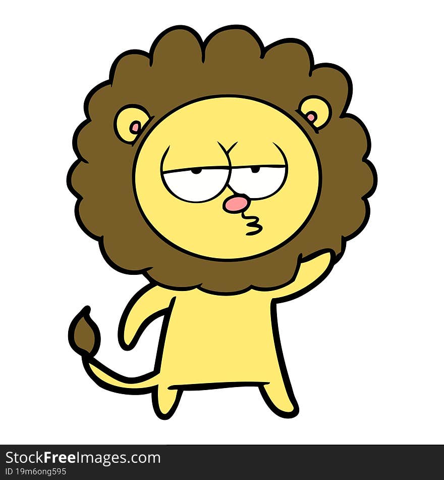 cartoon bored lion waving. cartoon bored lion waving