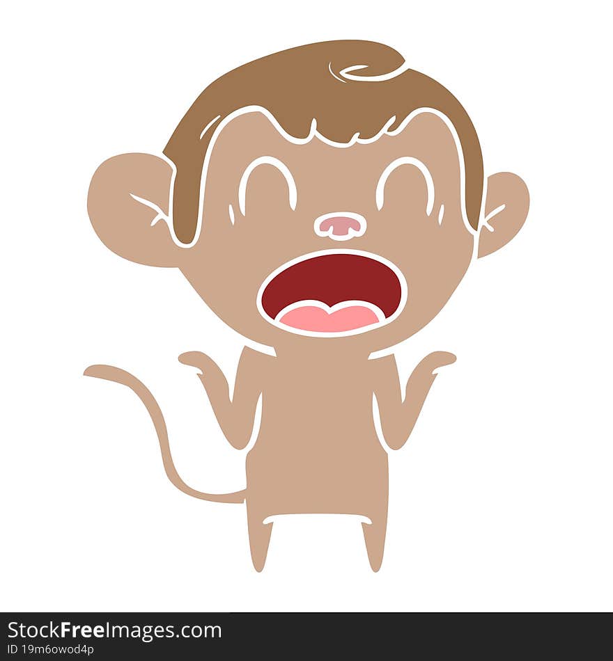 Shouting Flat Color Style Cartoon Monkey Shrugging Shoulders