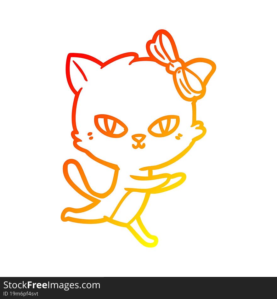 Warm Gradient Line Drawing Cute Cartoon Cat Running