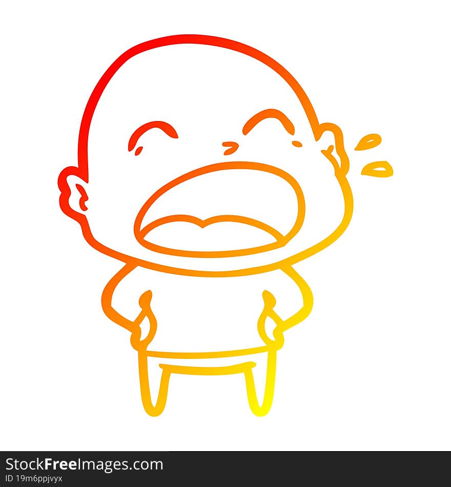 warm gradient line drawing cartoon shouting bald man