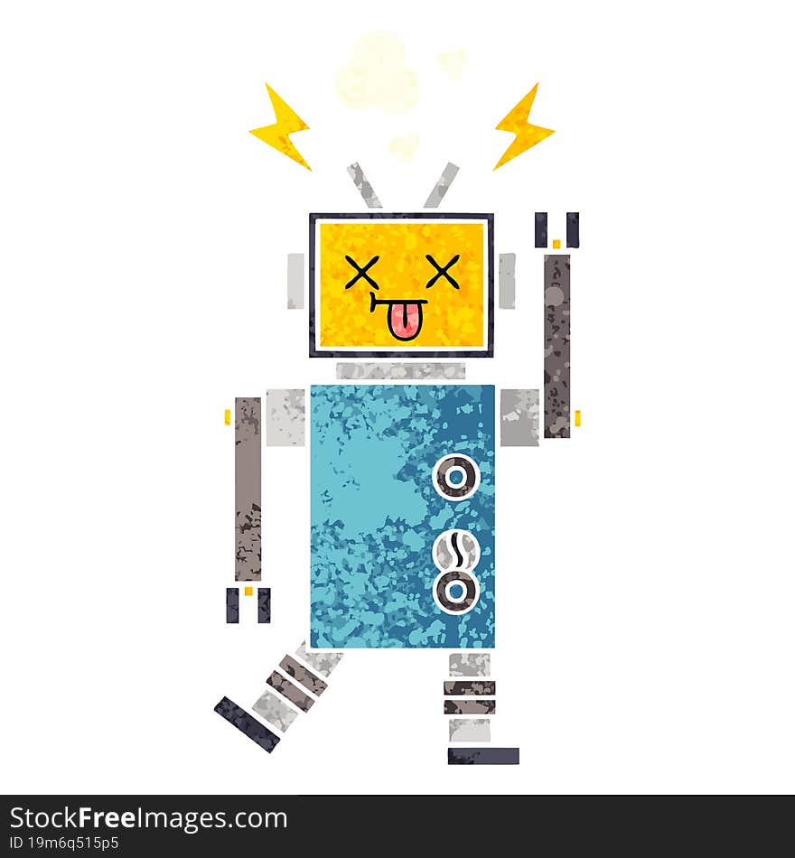 retro illustration style cartoon robot malfunction