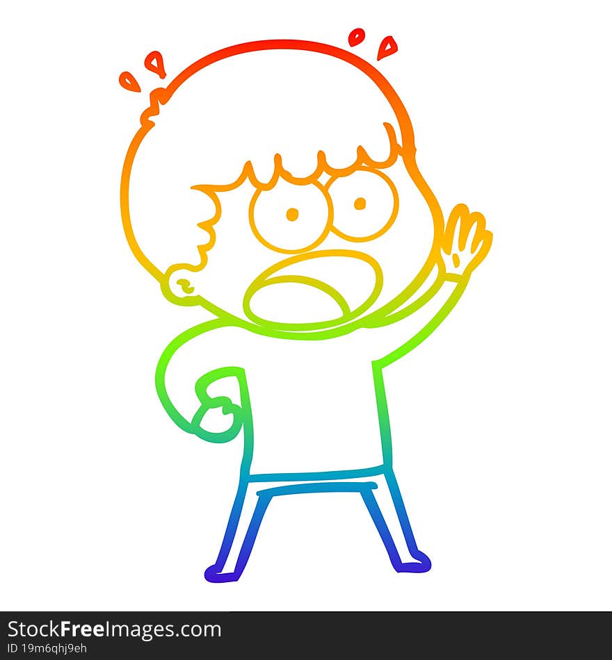 Rainbow Gradient Line Drawing Cartoon Shocked Man