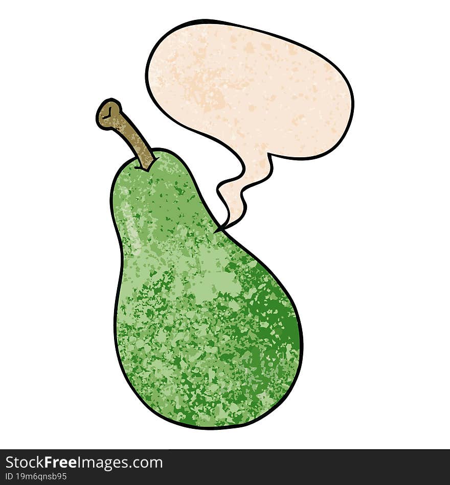 Cartoon Pear And Speech Bubble In Retro Texture Style