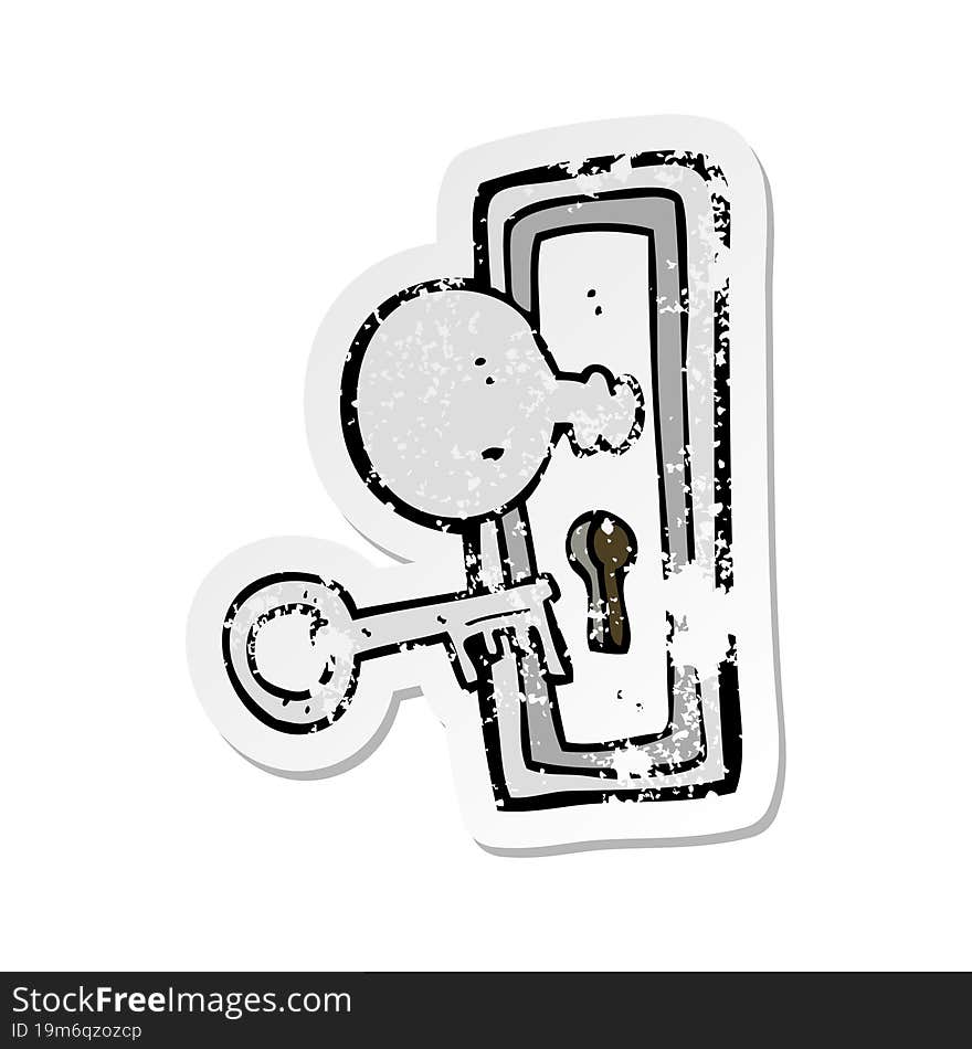 retro distressed sticker of a cartoon key and keyhole