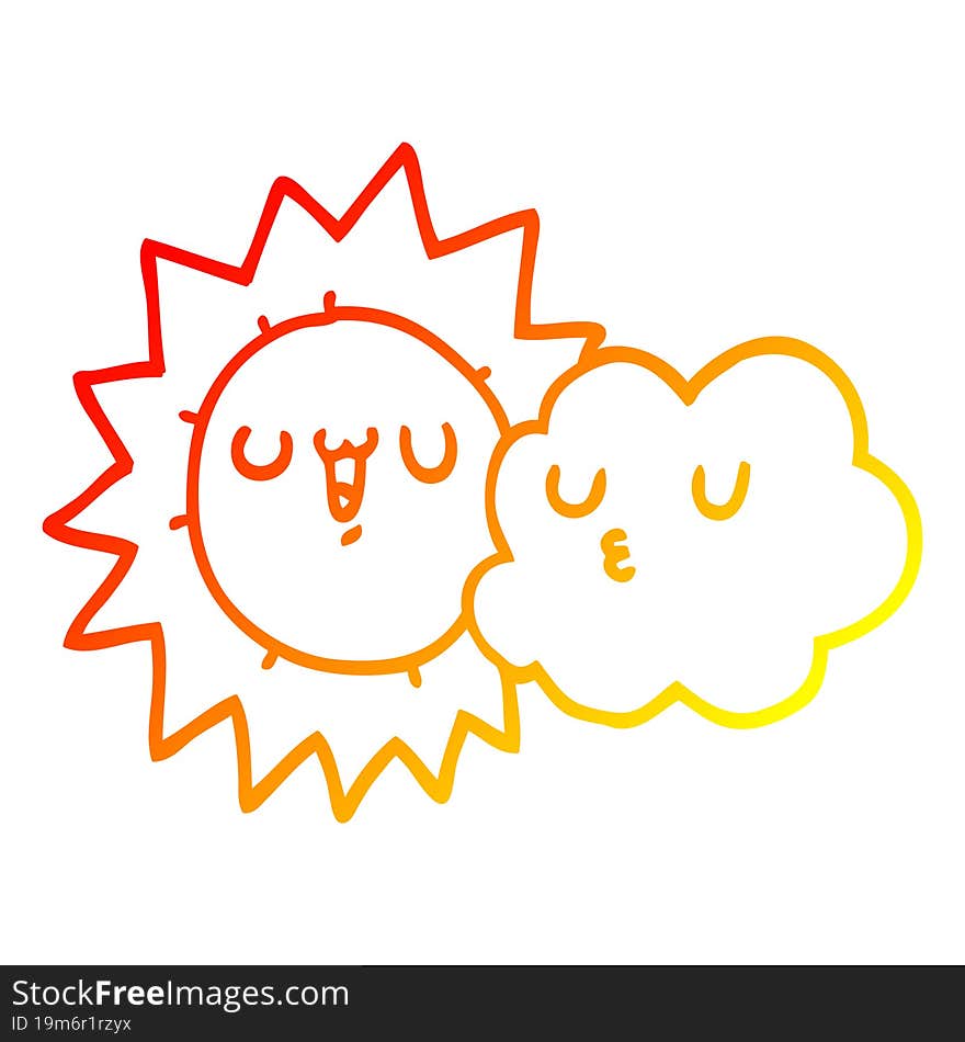 warm gradient line drawing of a cartoon sun and cloud