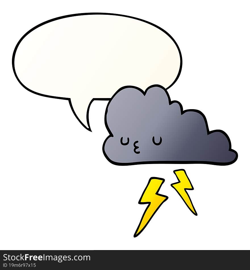 cartoon storm cloud and speech bubble in smooth gradient style