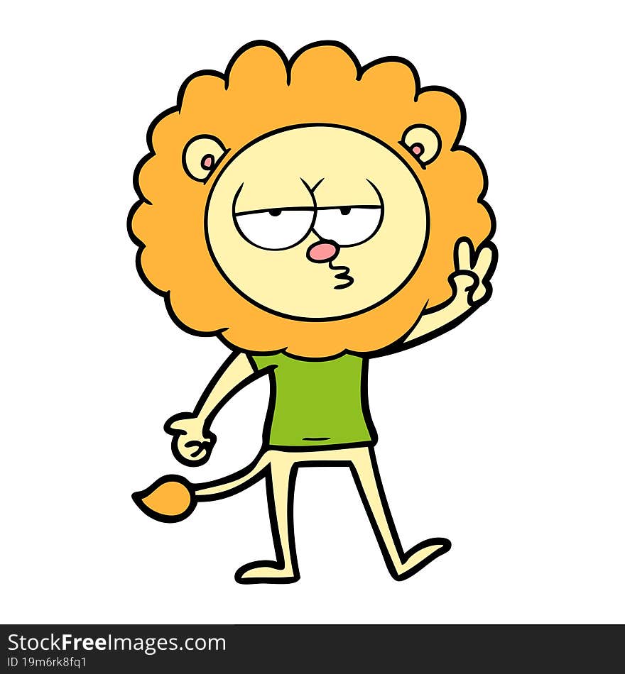 cartoon bored lion waving. cartoon bored lion waving