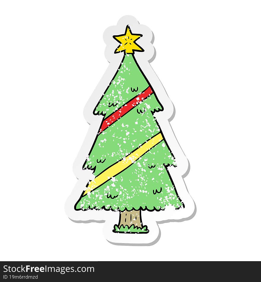 distressed sticker of a cartoon christmas tree