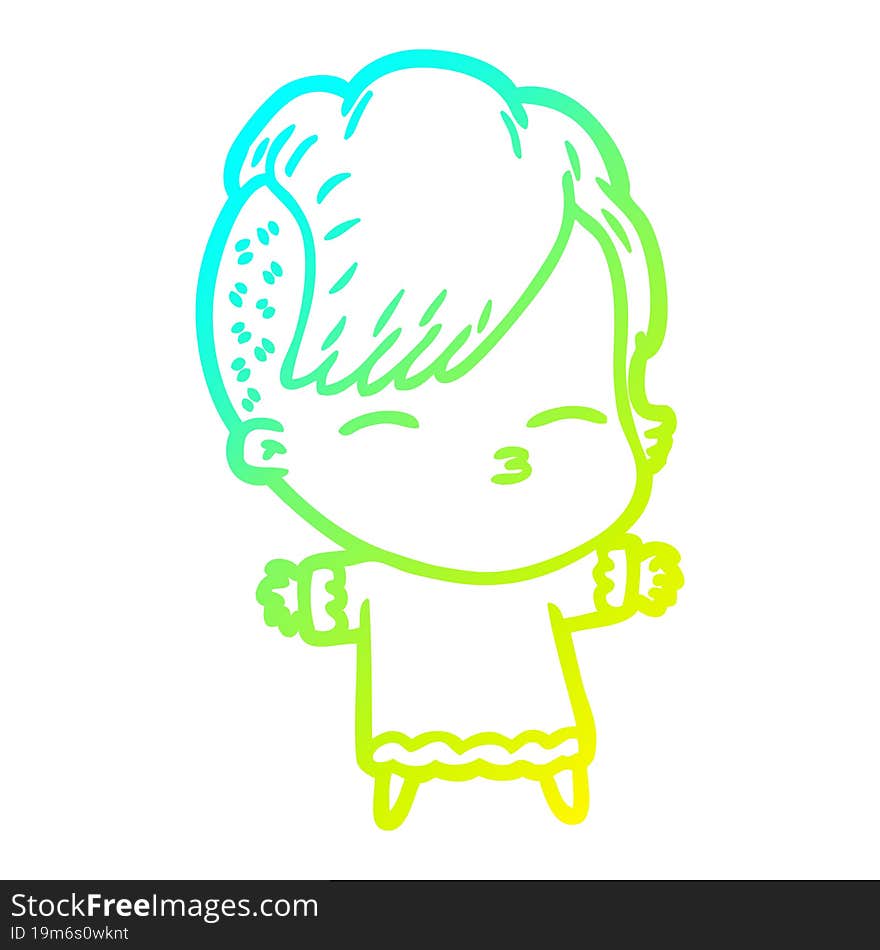 cold gradient line drawing cartoon squinting girl