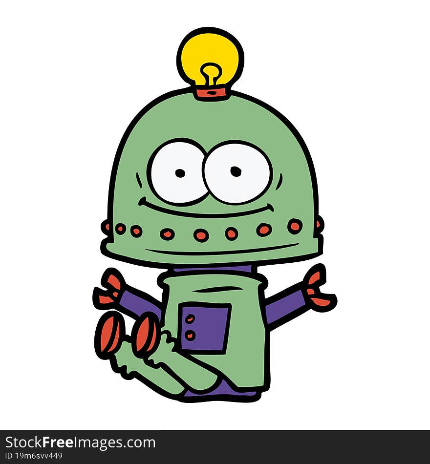 happy carton robot with light bulb. happy carton robot with light bulb