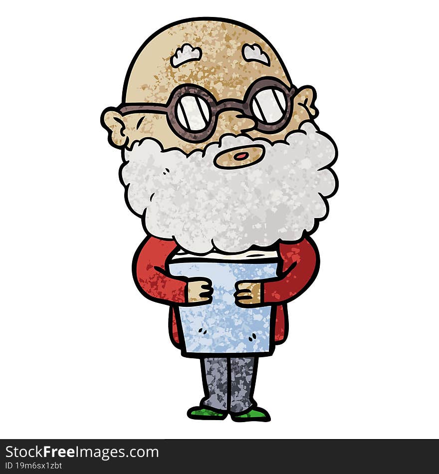 cartoon curious man with beard and glasses. cartoon curious man with beard and glasses